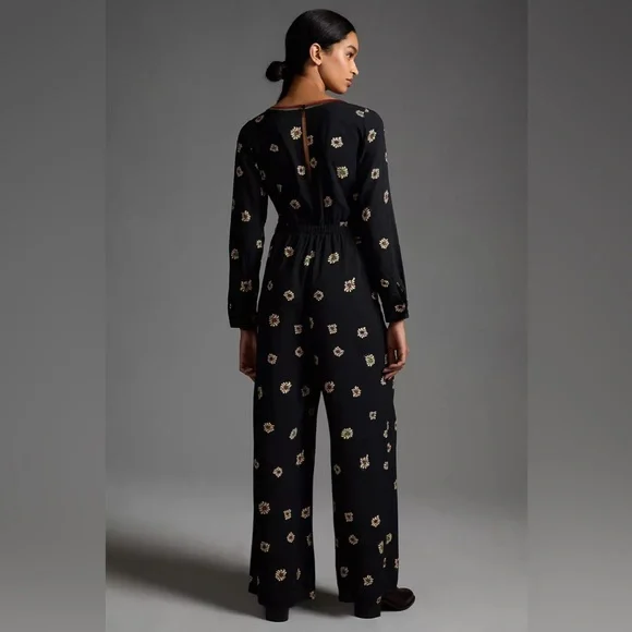 Anthropologie Farm Rio Long-Sleeve Floral Cutout Jumpsuit - Picture 3 of 15